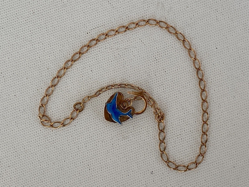 9ct solid gold bluebird charm heart padlock bracelet. Child 16 cms. Adjustable - Picture 2 of 11