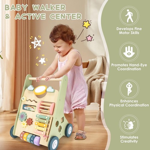Montessori Wooden Toddler Walker Toy, Push and Pull Learning Activity - Baby ... - Picture 4 of 7