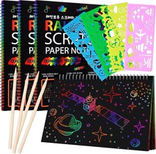 4 Pack Scratch Arts Drawing Notebook for Kids Drawing Pad, Large Rainbow Scratch