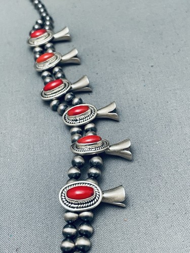 DROPDEAD GORGEOUS WOMENS CORAL STERLING SILVER SQUASH BLOSSOM NECKLACE - Picture 5 of 10