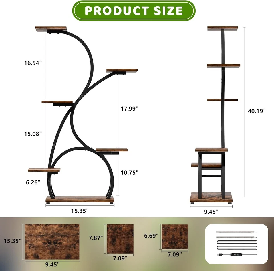 Soporte para plantas interior con luces de crecimiento - Paquete de 2 estantes para plantas de esquina interior, 40" de altura Foto 2 de 4