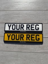 X2 Mercedes Benz Number Plate Frames UK Black White Logo Front Rear Set