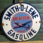 VINTAGE SMITH-O-LENE AVIATION GASOLINE OIL PORCELAIN GAS SIGN PLANE AIRCRAFT