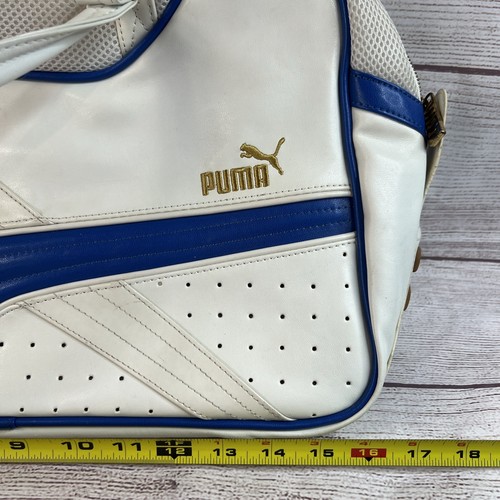 Vintage 90s White And Blue PUMA Faux Leather Sports Gym Duffle Bag - Picture 12 of 13