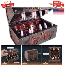 Hand Painted Mimic Chest Dice Storage Box - Holds 35 DND Dice, Waterproof Luxury