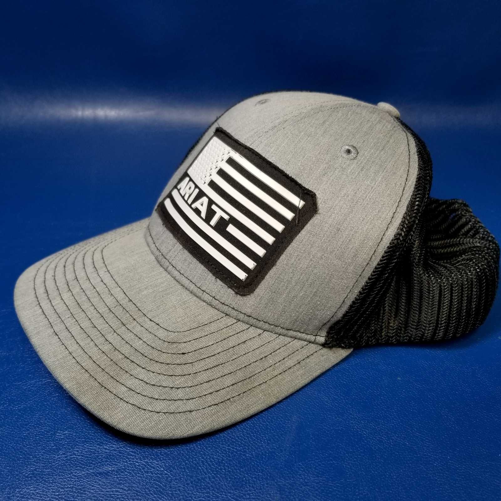 Ariat Flag Patch Adjustable Trucker Hat Gray Blac… - image 3