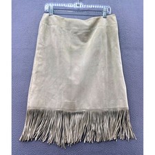 Juliana Skirt Womens 6 Tan Suede Leather Fringe Midi Skirt Boho Western Lined