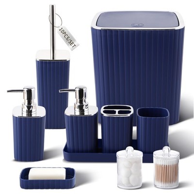 XLHOMO Navy Blue Bathroom Accessories Set - Bath Set, Blue&silver 