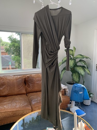 Helmut Lang Protection Draped Midi-Dress Olive Green Size M $395 - Picture 12 of 13