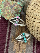 Handmade Sterling Silver Cotton Candy, Kingman Turquoise Cuff Bracelet with Sig