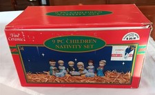 Vtg Nativity Set Ceramic Children 9 Pieces Table Top Size