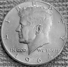 1- 1964 D Kennedy half dollar coin