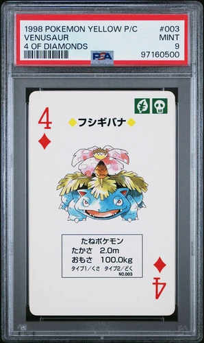 1998 POKEMON YELLOW VERSION PLAYING CARDS 4 OF DIAMONDS #003 VENUSAUR PSA 9