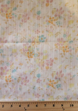 vintage poly/cotton fabric white floral w/ stripe 41" x 2 yards long