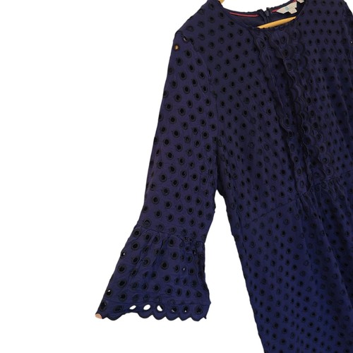 Boden Jakobsmuschel Lochstickerei Kleid Ösen Gr. 14 dunkelblau 3/4 ausgestellte Ärmel gefüttert - Bild 3 von 9