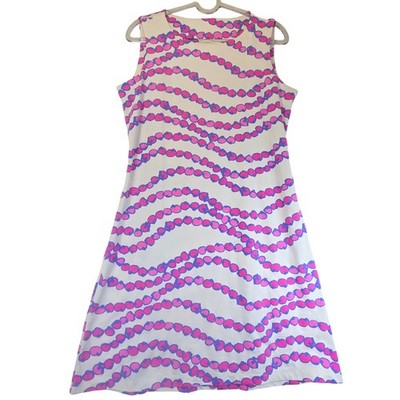 Mahi Gold Sleeveless Shift Dress Preppy Coastal Nautical Neon Pink Blue White M
