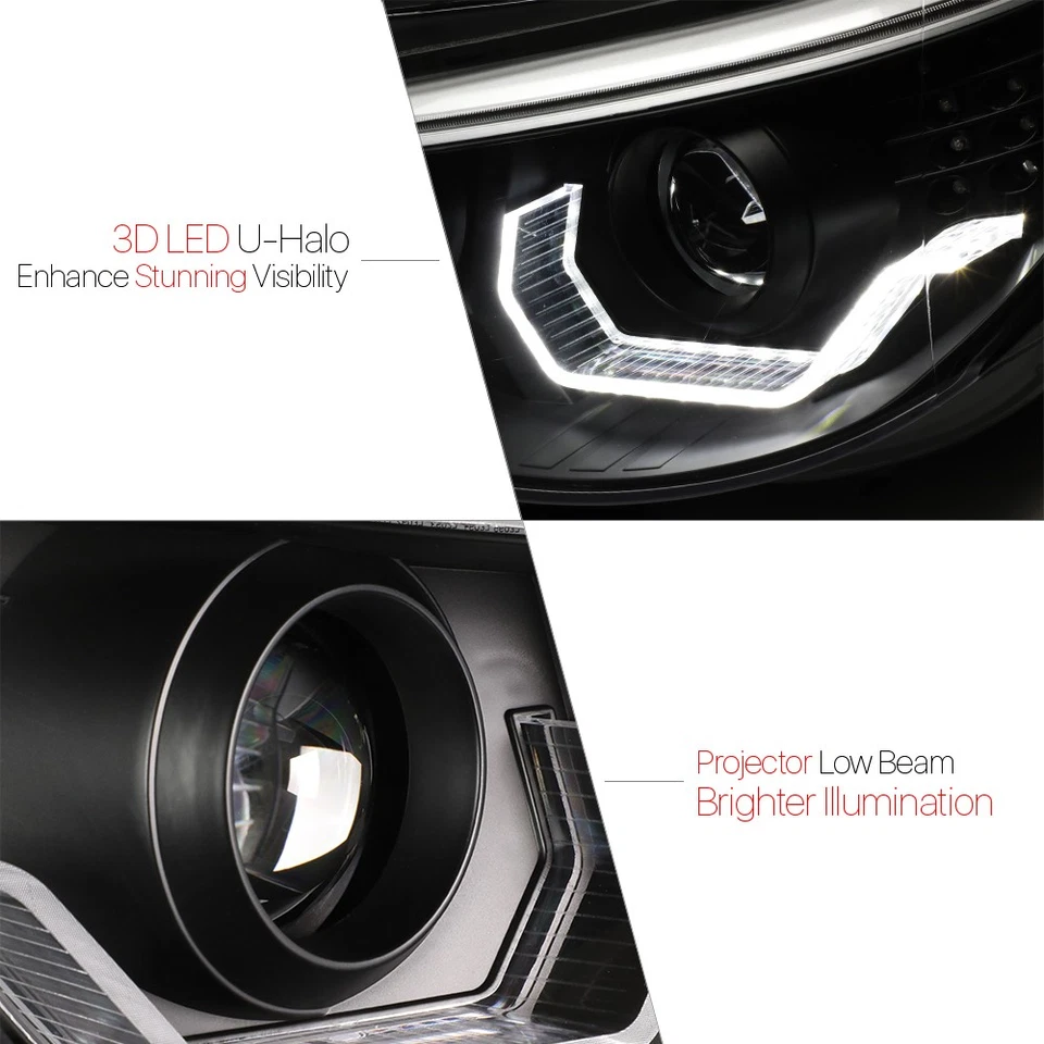 Fits 2004-2007 BMW E60 {DUAL 3D HALO/LED SIGNAL/DRL} Black Projector Headlight - Image 2 of 4