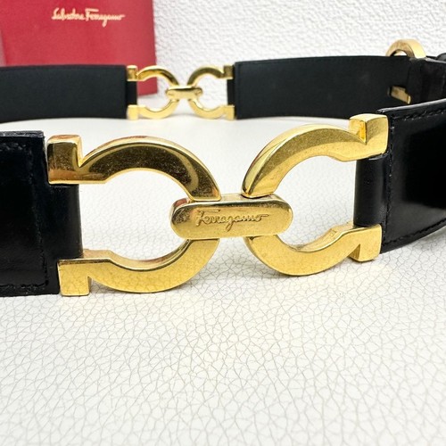 Salvatore Ferragamo Waist Belt Black women Gold Gancini Bukle Leather from Japan - Picture 14 of 24