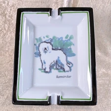 Vintage Hermes Paris Cigar Ashtray Porcelain Change Tray Dog Komondor