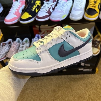Nike Dunk Low Teal White Black Sneakers, Lace Up, Men, New 