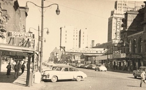 Niagara Falls, New York Cityscape Neon Sign Tourist Vintage Photo Giacomo Hotel