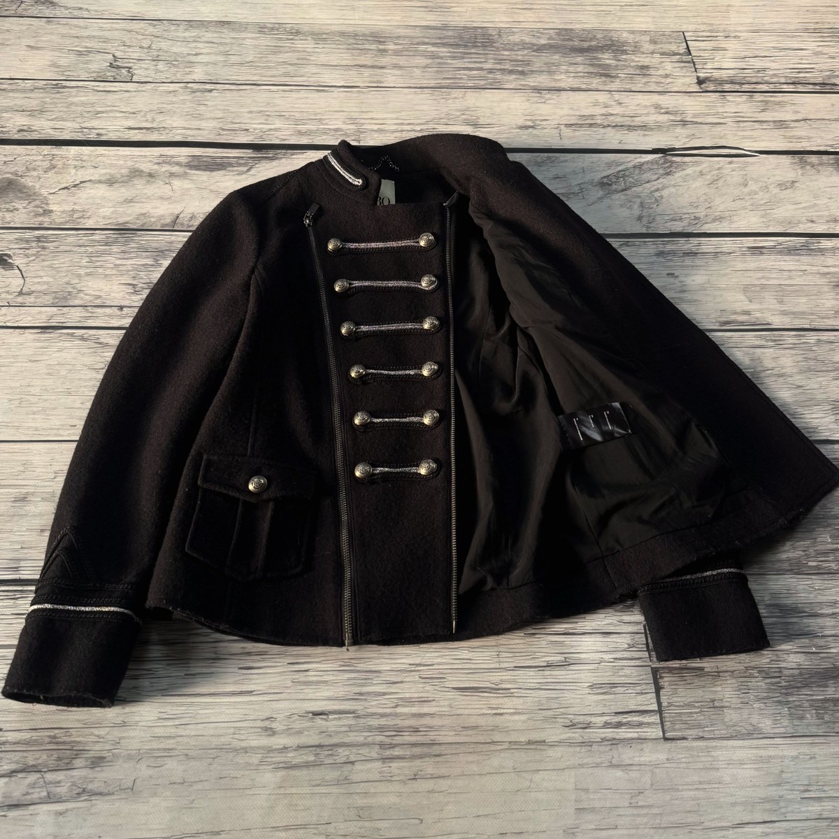 ジャケット・アウター Y2K darkwear military high neck jacket Vintage Black Napoleon Military Jacket Cropped Wool Button Y2K
