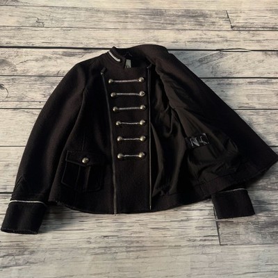 Vintage Black Napoleon Military Jacket Cropped Wool Button Y2K