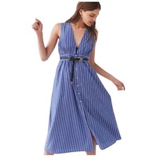 Urban Outfitters Blue White Striped Sleeveless Button Front Maxi Dress Womens L