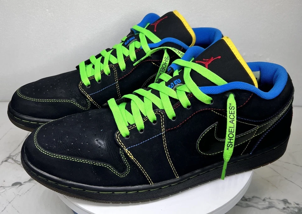 Jordan 1 Phat Low Olympic negro multicolor RARO 12.5 con cordones de neón Foto 3 de 4