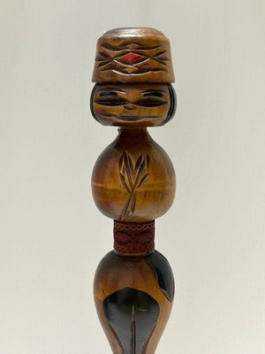 Kokeshi Craft Folk Art Wooden Hand carved Brown and Black Unique Expression Crea