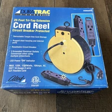 Retractable Extension Cord Reel 25 Ft 16/3 SJT Flexible Cord Duratrac 3225ATC