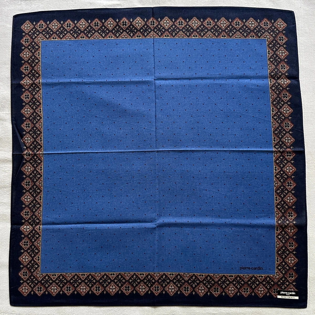 Handkerchief Blue Cotton Vintage Geometric Floral Diamond Pocket Square 18"~B