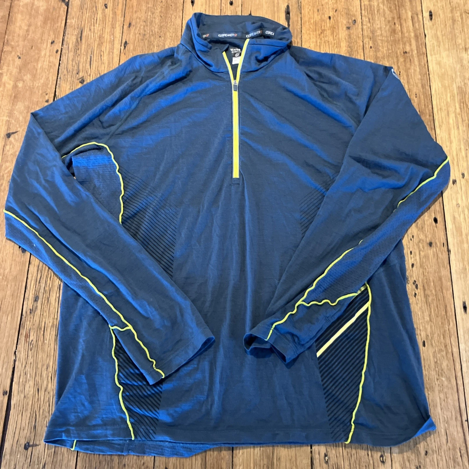 Icebreaker Merino GT 1/4 Zip Mens Large Long Sleeve Hiking Base Layer Green