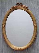 Vintage Wall Oval Mirror Gold & Copper Finish Ornate Bow Plaster Frame Wood Back