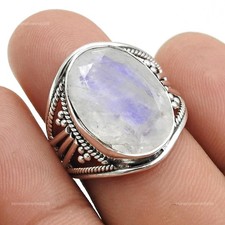 925 Silver Oval Rainbow Moonstone Gemstone Cocktail Crown Chakra New Ring US 8.5