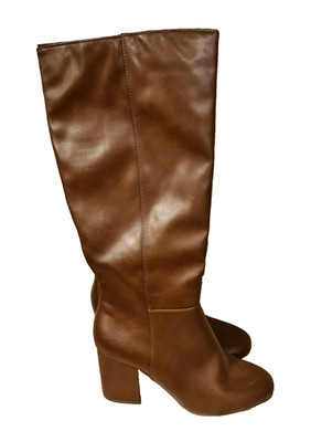 BNWT Ladies Sz 8 Anko Brand Chocolate Vinyl Look Pull On Long Zip Tall Boots