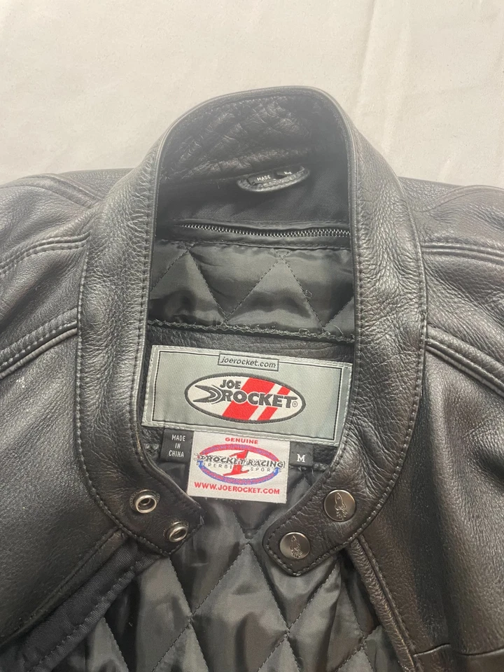 Chaqueta de Cuero Joe Rocket Sonic Para Hombre Mediana Negra Motocicleta Carreras Armadura Acolchada Foto 3 de 4