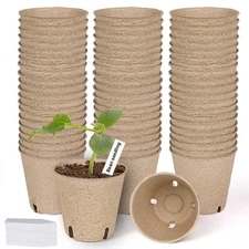 60 Packs 3.15 Inch Biodegradable Peat Pots with Drainage Holes 50 Plant Labels