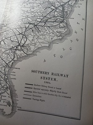 ~1904 dated Train Map SOUTHERN RAILWAY SYSTEM all Railroad Routes Stations 9x11''