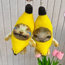 Funny Banana Cat Plush Keychain Crying Happy Meme Doll Sound Toy Bag Charm