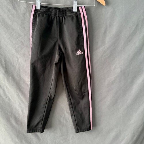 Adidas Girls Track Pants Size 5 Black Pink Stripes Athletic Joggers