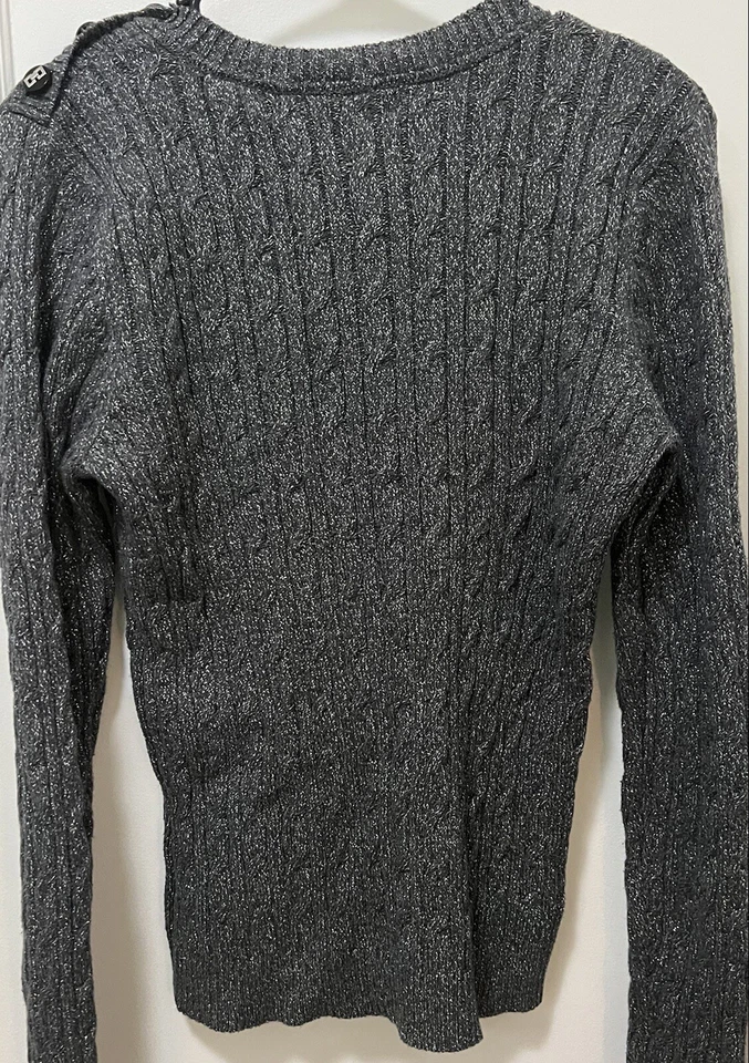 Charter Club Womens Dark Gray Silver Metallic Cable Crew Sweater Sz Large - Image 2 of 4