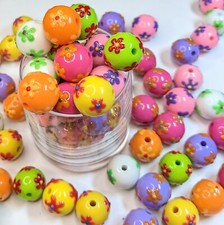 Flower Beads Round Colorful Beads for Jewelry Beads DIY craft 50 pcs 14mm