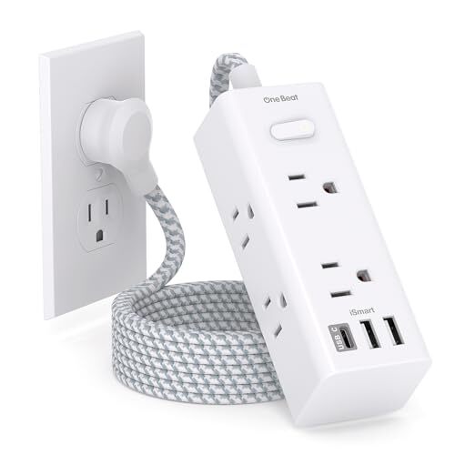 Power Strip Surge Protector - 6 Widely Outlets with 3 USB 5FT 0.67“ Flat Plug