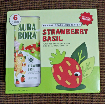 Aura Bora Herbal Sparkling Water Strawberry Basil 6 Pack - BBD  08-07-2024