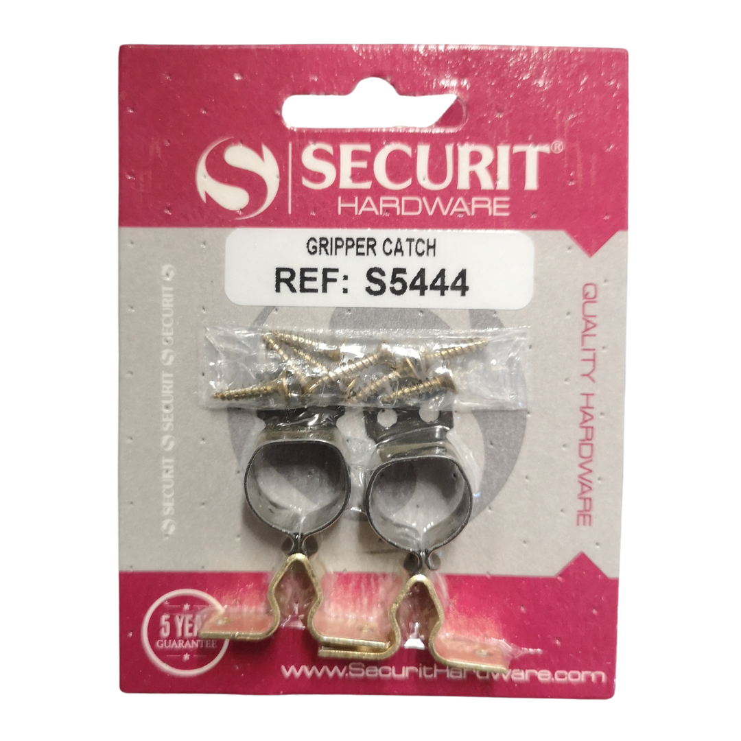 Securit Gripper Catches (2) (Brass Plated) S5444 For Wardrobes Furniture Catch