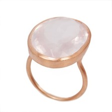 925 STERLING SILVER RING NATURAL ROSE QUARTZ OVAL 16X22 MM. GEMSTONE SIZE 7.25