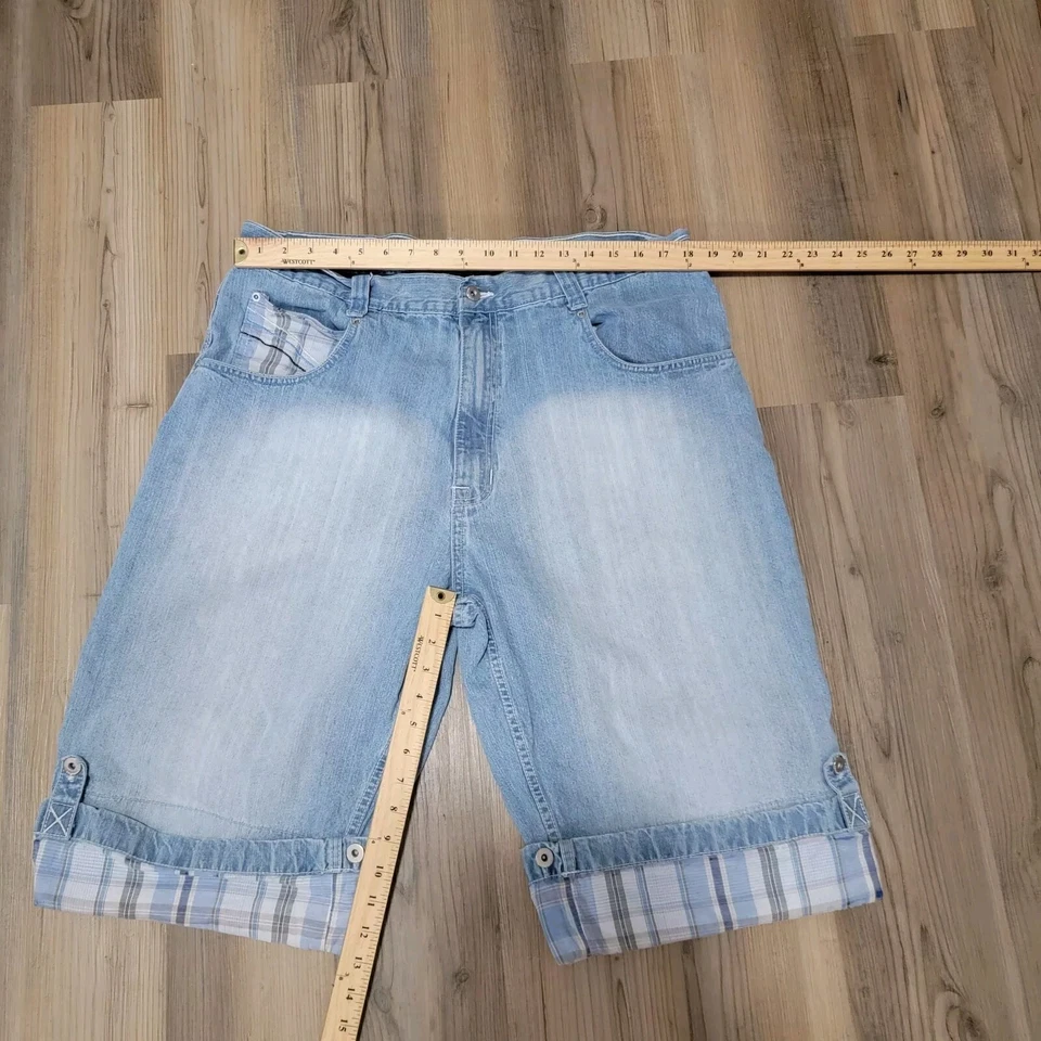 Pantalones Cortos de Jean Southpole Vintage Y2K Para Hombre 40 Sueltos Sueltos A Cuadros Azul Desteñido Foto 2 de 4