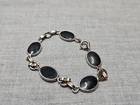 Silver Tone Onyx Costume Jewelry Bracelet Chain, 8'', Vintage