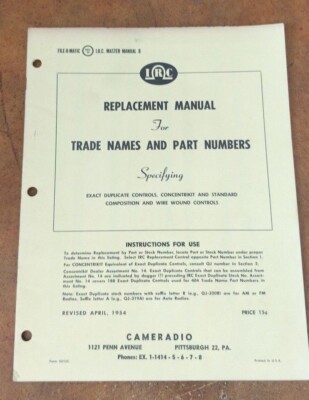 1954 - IRC - Replacement Manual / Replacement Part Guide Master Manual B